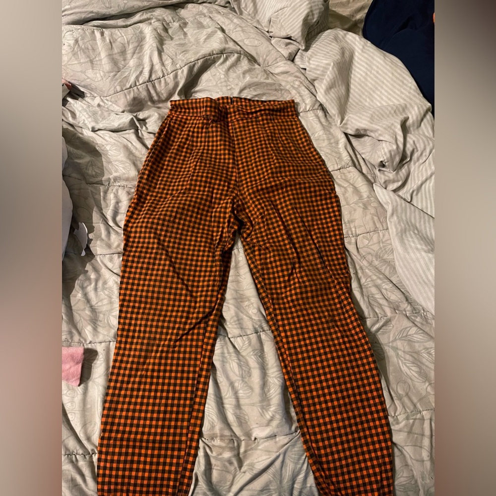 Vixen orange checkered twill pants in large